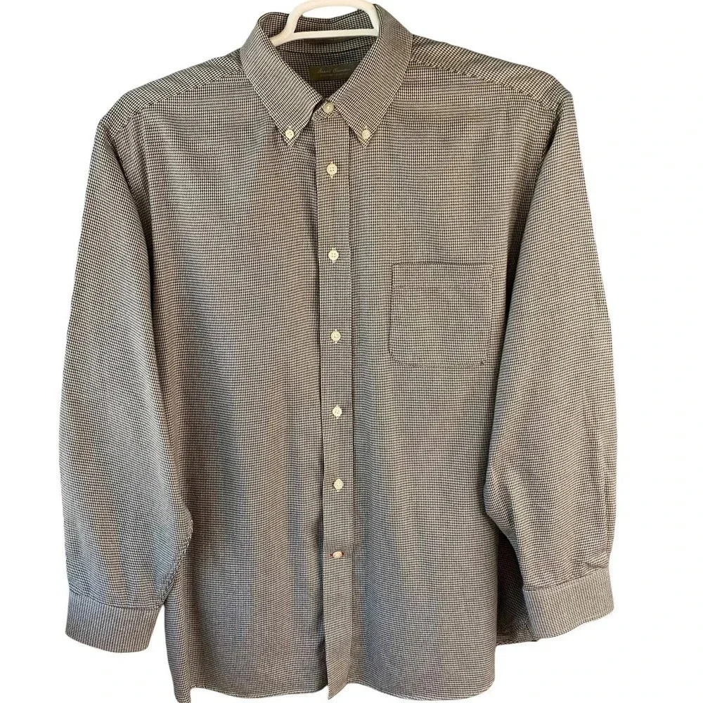 Daniel Cremieux Men's XL Houndstooth Button Down Casual Shirt Gray Long Sleeves